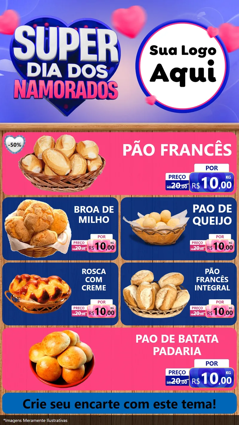 Modelo de TV para TV Vertical com o tema Super Dia dos Namorados para Padaria