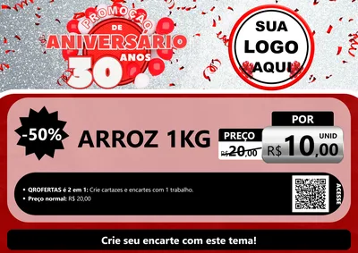 Modelo de Cartaz para Cartaz A4 Horizontal com o tema Promoção de Aniversário - 30 Anos para Supermercado