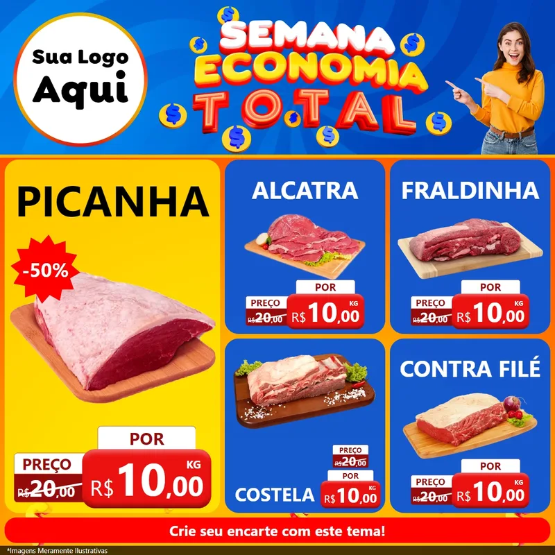 Modelo de Rede Social para Feed Facebook com o tema Semana Economia Total para Açougue