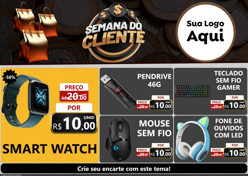Modelo de Encarte para Encarte A4 Horizontal com o tema Semana do Cliente para Informática