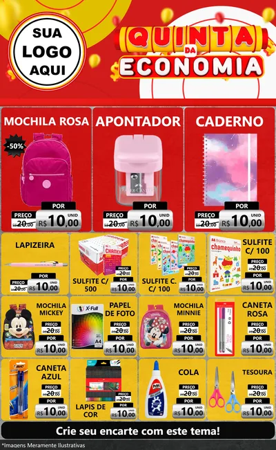 Modelo de Encarte para Encarte Grande com o tema Quinta da Economia para Papelaria