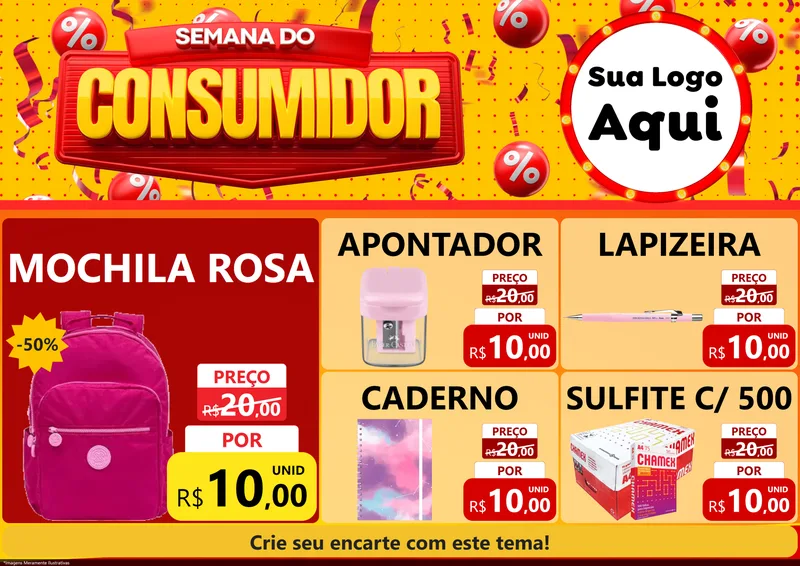 Modelo de Encarte para Encarte A4 Horizontal com o tema Semana do Consumidor para Papelaria
