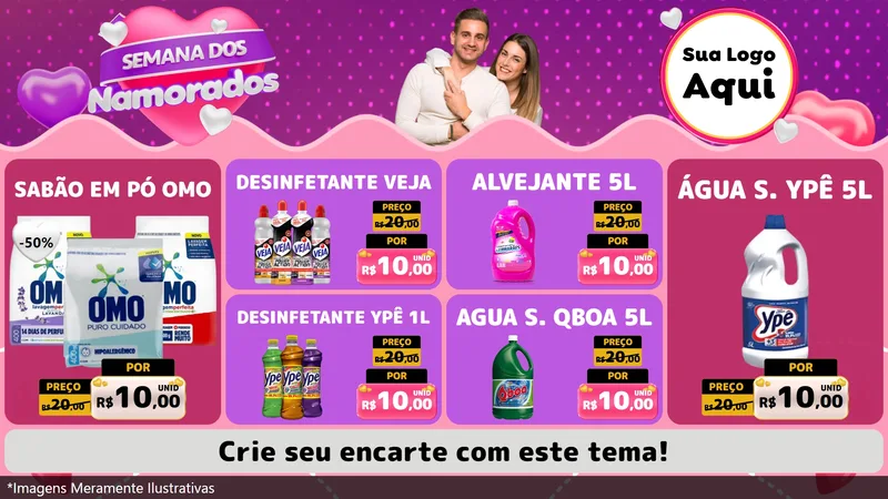 Modelo de TV para TV Horizontal com o tema Semana dos Namorados para Produtos de Limpeza