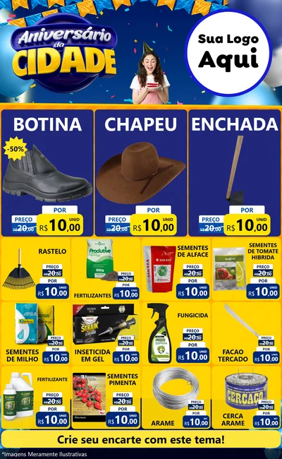 Modelo de Encarte para Encarte Grande com o tema Aniversário da Cidade para Agropecuária