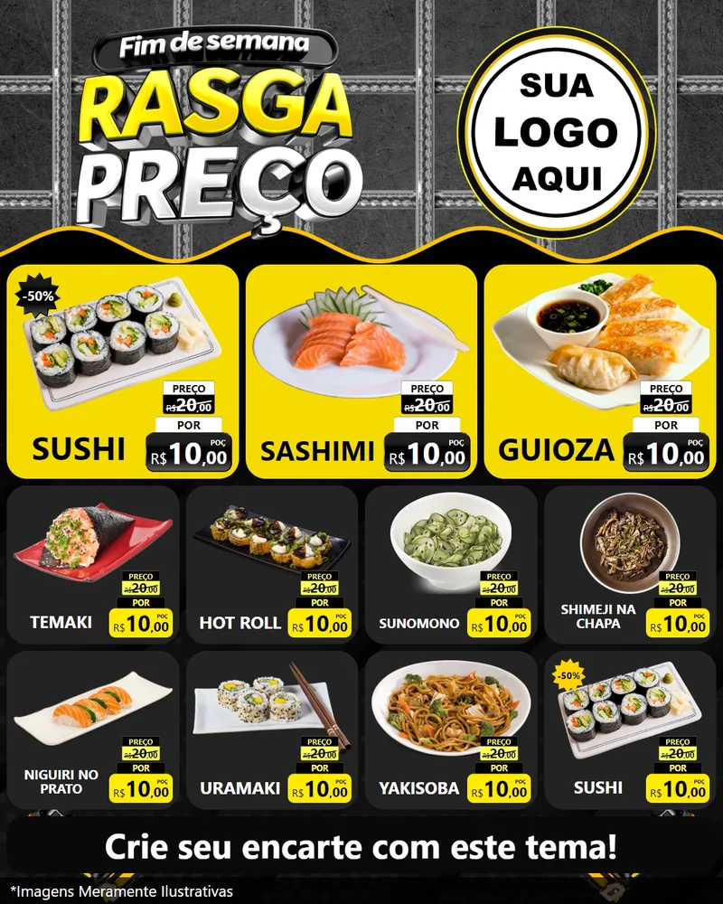 Modelo de Rede Social para Feed Instagram com o tema Fim de Semana Rasga Preço para Comida japonesa