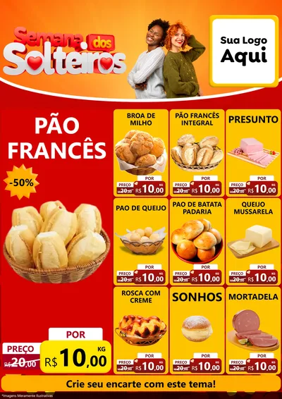 Modelo de Encarte para Encarte A4 Vertical com o tema Semana dos Solteiros para Padaria