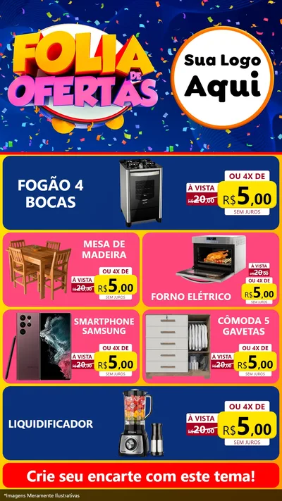Modelo de TV para TV Vertical com o tema Folia de Ofertas para Móveis e Eletro