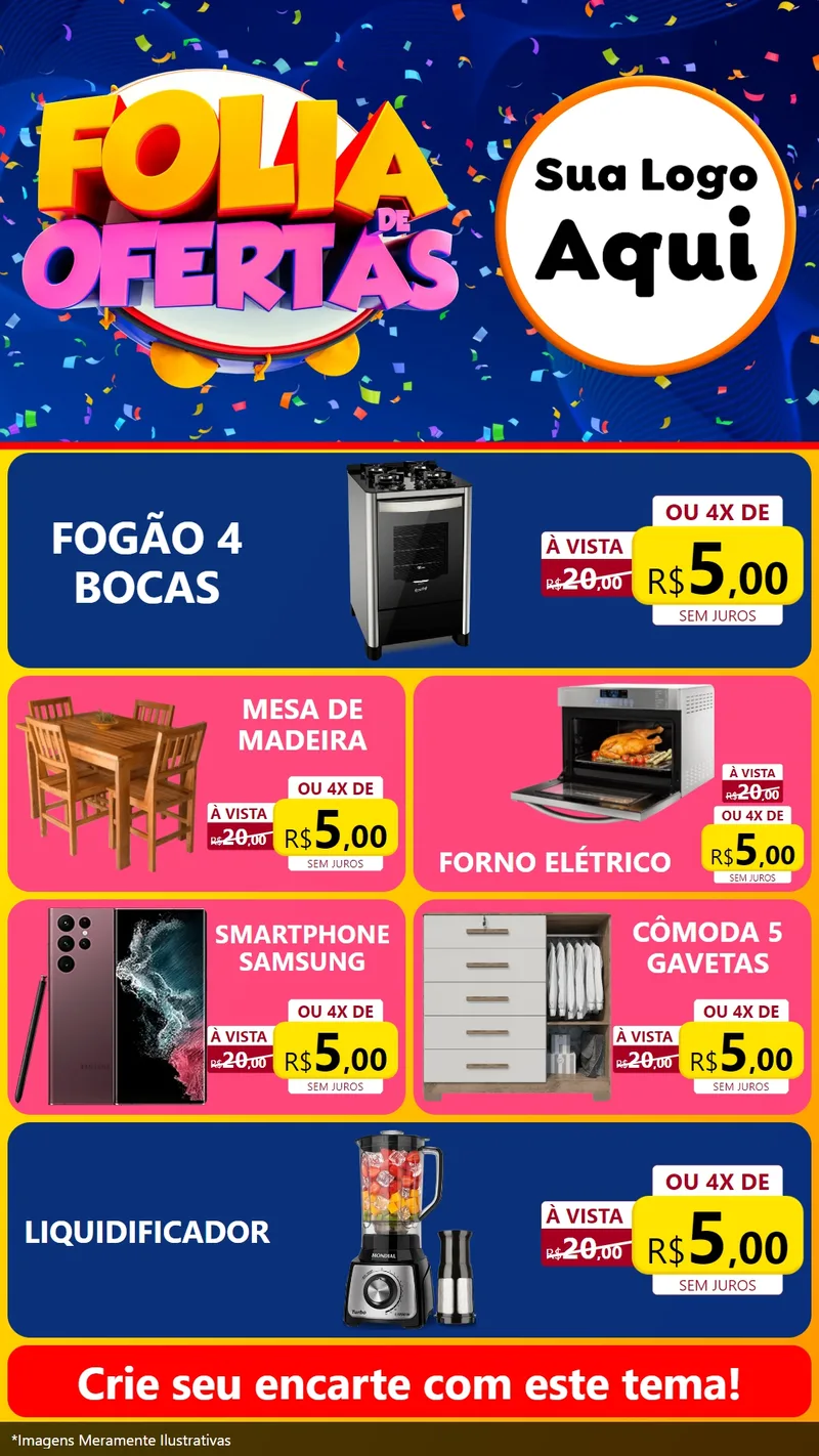 Modelo de TV para TV Vertical com o tema Folia de Ofertas para Móveis e Eletro