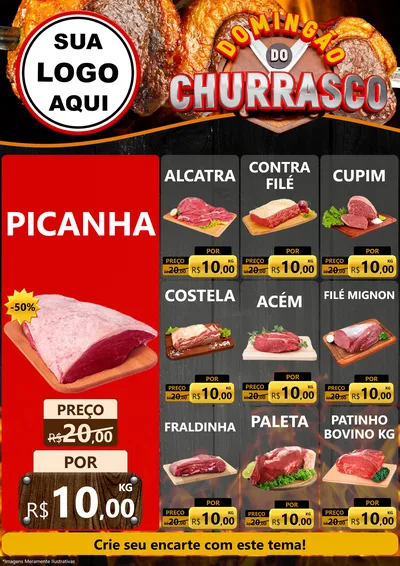 Modelo de Encarte para Encarte A4 Vertical com o tema Domingão do Churrasco para Açougue