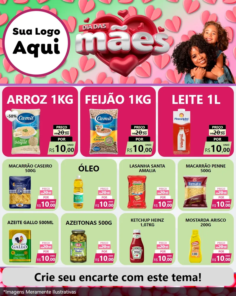 Modelo de Rede Social para Feed Instagram com o tema Dia das Mães para Supermercado