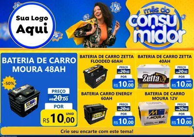 Modelo de Encarte para Encarte A4 Horizontal com o tema Mês do Consumidor para Baterias Elétricas