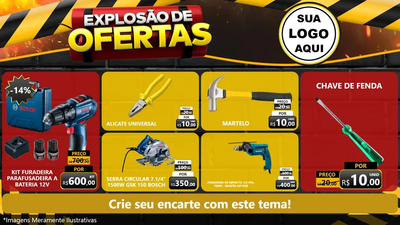 Modelo de TV para TV Horizontal com o tema Explosão de Ofertas para Maquinas e Ferramentas