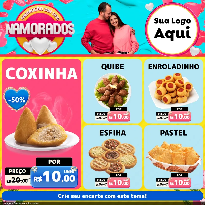 Modelo de Rede Social para Feed Facebook com o tema Promoção Dia dos Namorados para Salgadaria