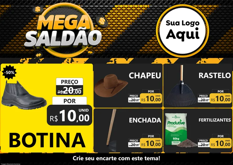 Modelo de Encarte para Encarte A4 Horizontal com o tema Mega Saldão para Agropecuária