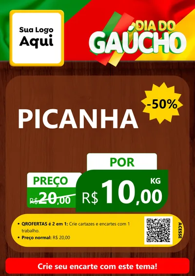 Modelo de Cartaz para Cartaz A4 Vertical com o tema Dia do Gaúcho para Açougue