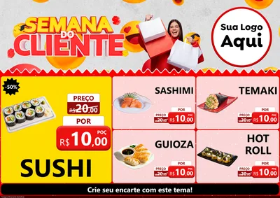 Modelo de Encarte para Encarte A4 Horizontal com o tema Semana do Cliente para Comida japonesa