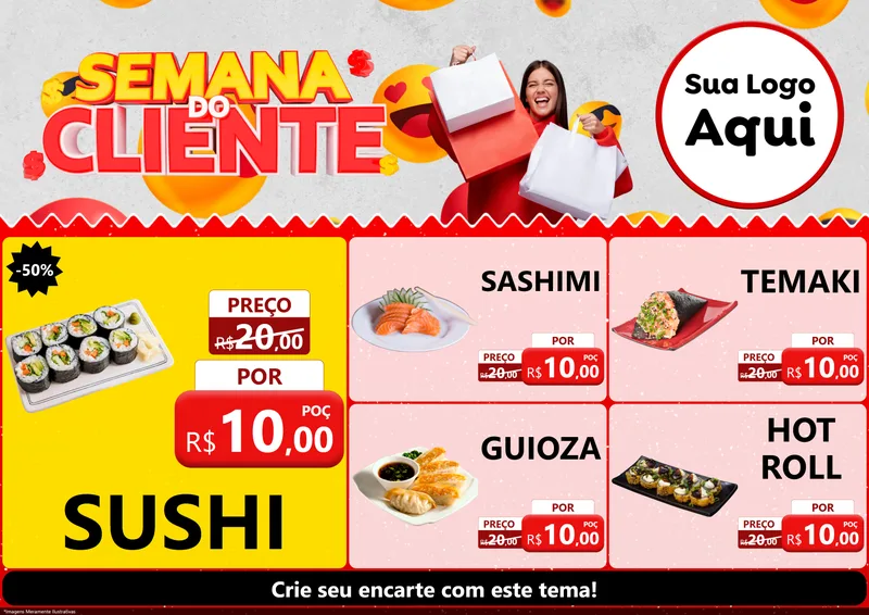 Modelo de Encarte para Encarte A4 Horizontal com o tema Semana do Cliente para Comida japonesa
