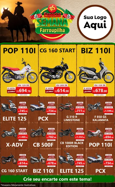 Modelo de Encarte para Encarte Grande com o tema Especial Semana Farroupilha para Concessionaria de Motos