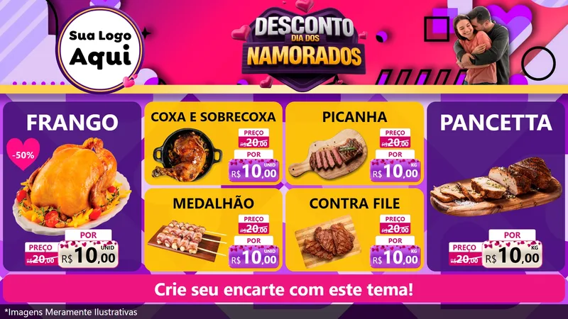 Modelo de TV para TV Horizontal com o tema Desconto Dia dos Namorados para Assados