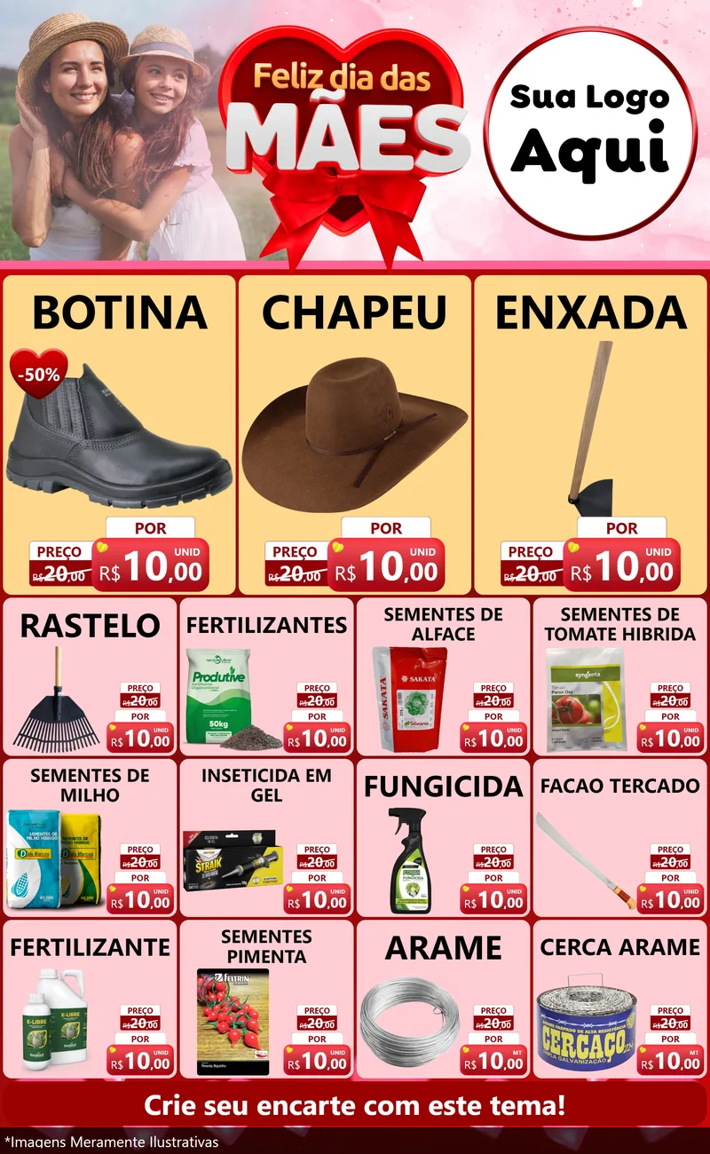 Modelo de Encarte para Encarte Grande com o tema Feliz Dia Das Mães para Agropecuária