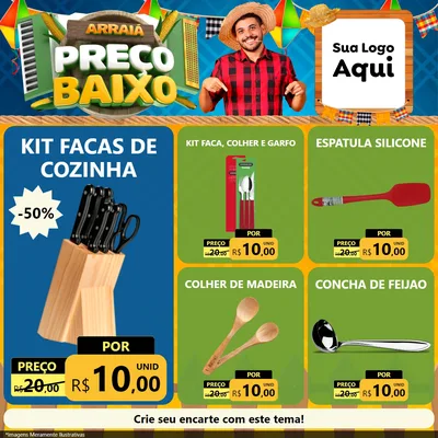 Modelo de Rede Social para Feed Facebook com o tema Arraiá de Preço Baixo - Junina para Utilidades Domésticas