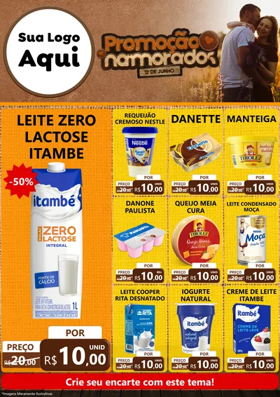 Modelo de Encarte para Encarte A4 Vertical com o tema Promoção Namorados para Frios e Laticínios