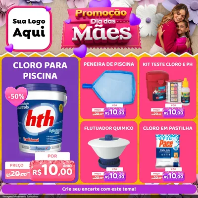 Modelo de Rede Social para Feed Facebook com o tema Promoção Dia das Mães para Produtos para Piscina