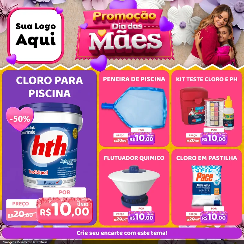 Modelo de Rede Social para Feed Facebook com o tema Promoção Dia das Mães para Produtos para Piscina