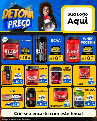 Modelo de Rede Social para Feed Instagram com o tema Detona Preços para Suplementos alimentares