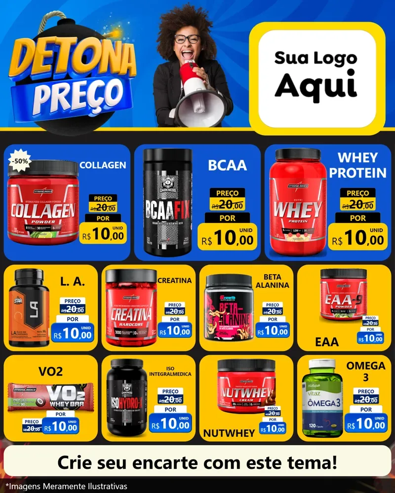 Modelo de Rede Social para Feed Instagram com o tema Detona Preços para Suplementos alimentares