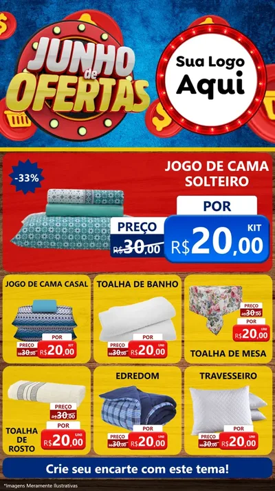 Modelo de Rede Social para Stories com o tema Junho de Ofertas para Cama, Mesa e Banho