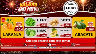 Modelo de TV para TV Horizontal com o tema Saldão de Ano Novo para Hortifrúti