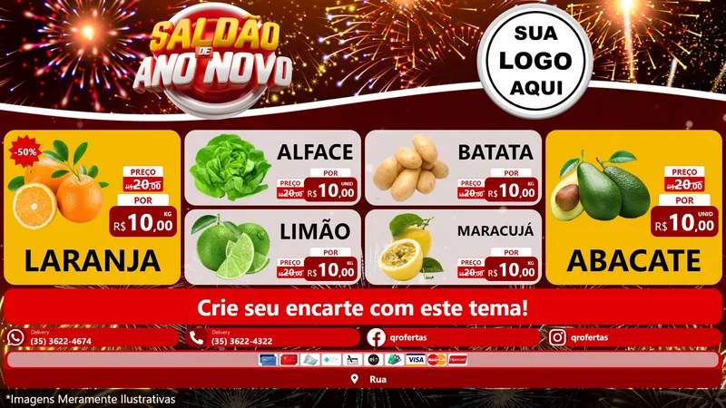Modelo de TV para TV Horizontal com o tema Saldão de Ano Novo para Hortifrúti