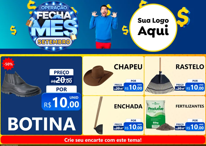 Modelo de Encarte para Encarte A4 Horizontal com o tema Operação Fecha Mês Setembro para Agropecuária