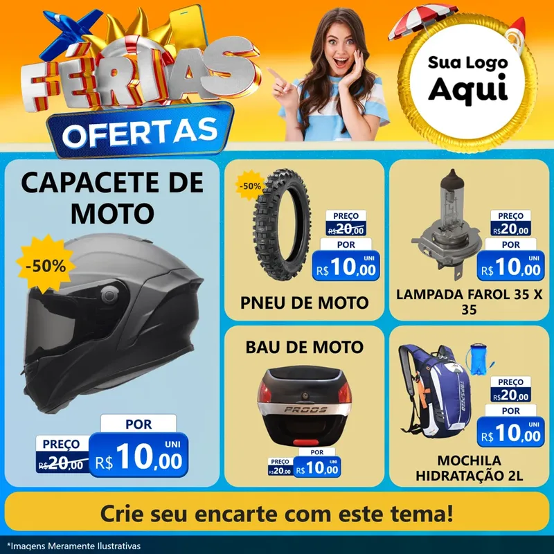 Modelo de Rede Social para Feed Facebook com o tema Ofertas - Férias para Moto peças
