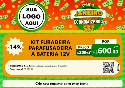 Modelo de Cartaz para Cartaz A4 Horizontal com o tema Comece Janeiro Economizando para Maquinas e Ferramentas