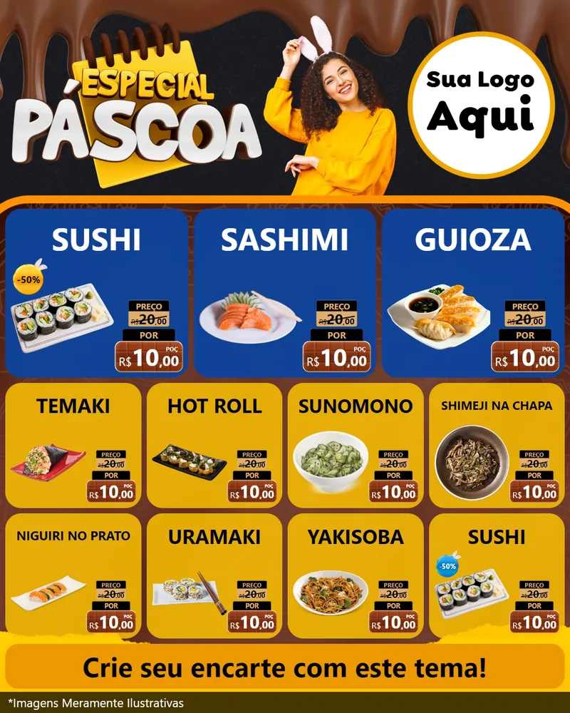 Modelo de Rede Social para Feed Instagram com o tema Especial Páscoa para Comida japonesa