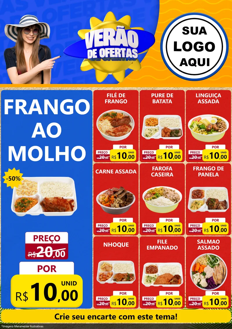 Modelo de Encarte para Encarte A4 Vertical com o tema Verão de Ofertas para Restaurante