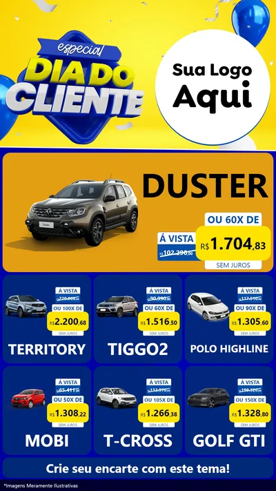 Modelo de Rede Social para Stories com o tema Especial Dia do Cliente para Concessionaria de Carros