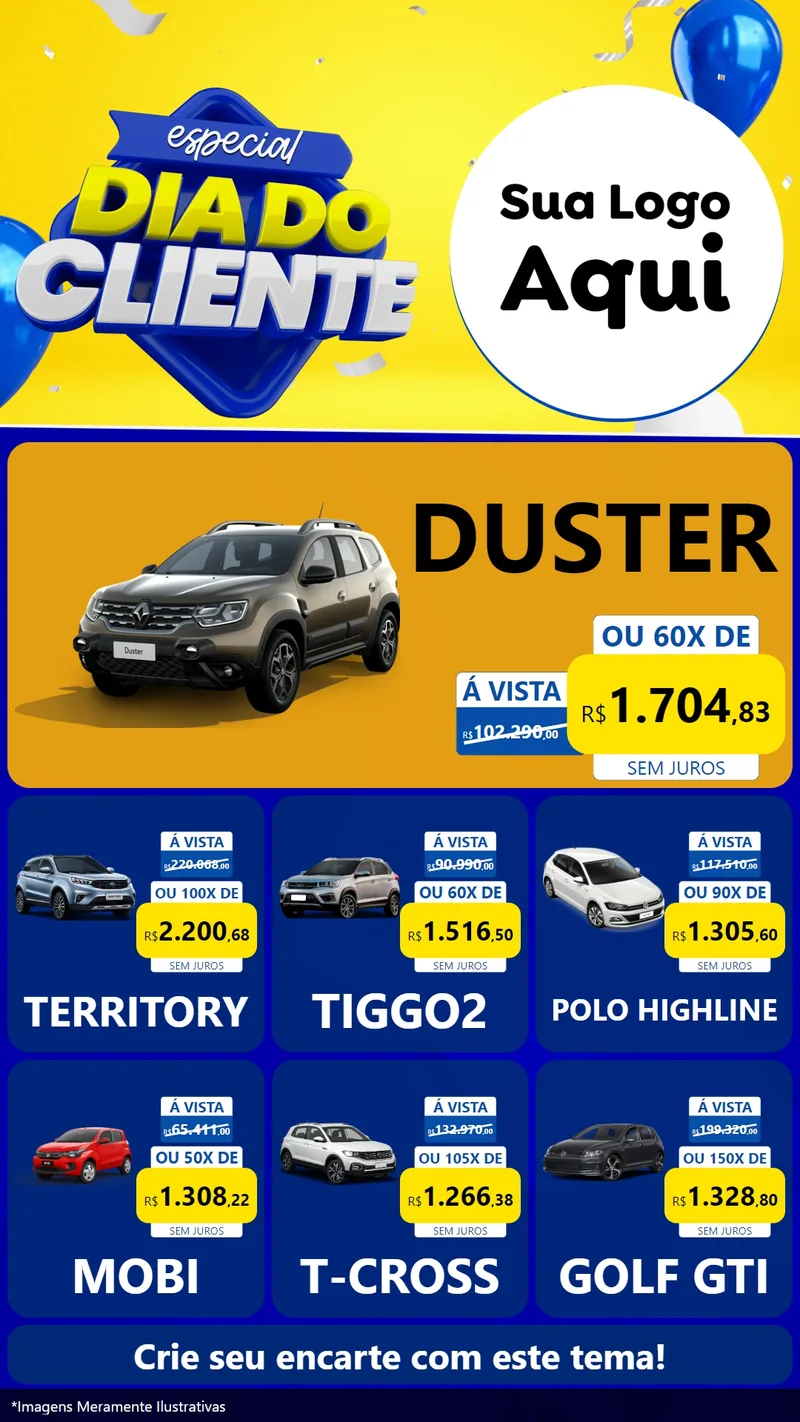 Modelo de Rede Social para Stories com o tema Especial Dia do Cliente para Concessionaria de Carros