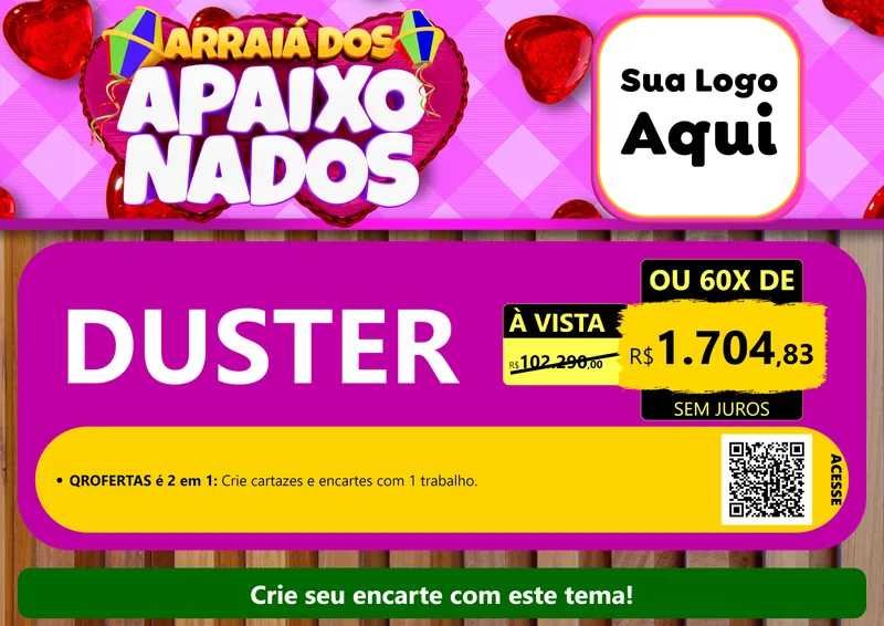 Modelo de Cartaz para Cartaz A4 Horizontal com o tema Arraiá dos Apaixonados para Concessionaria de Carros