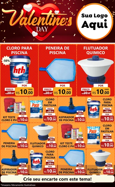 Modelo de Encarte para Encarte Grande com o tema Valentine's Day para Produtos para Piscina