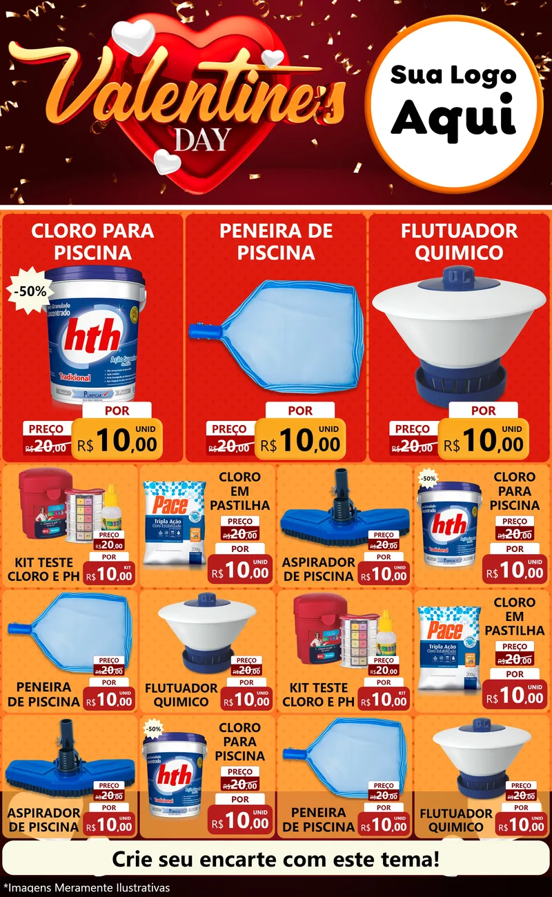 Modelo de Encarte para Encarte Grande com o tema Valentine's Day para Produtos para Piscina