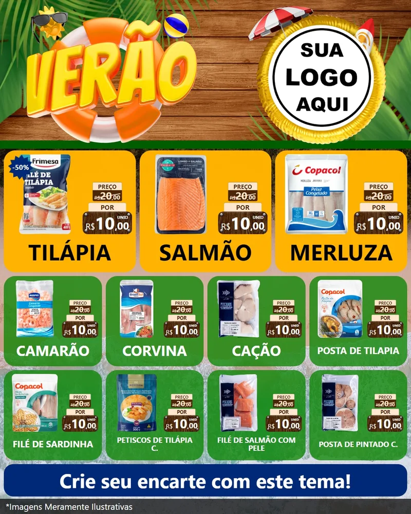 Modelo de Rede Social para Feed Instagram com o tema Verão para Peixaria
