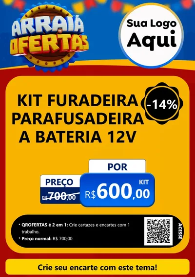 Modelo de Cartaz para Cartaz A4 Vertical com o tema Arraiá de Ofertas - Junina para Maquinas e Ferramentas