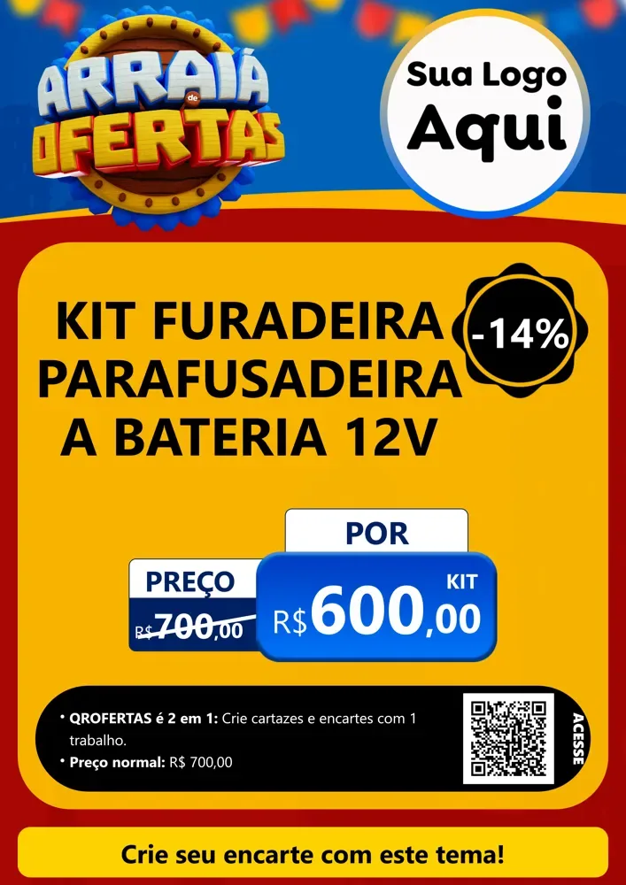 Modelo de Cartaz para Cartaz A4 Vertical com o tema Arraiá de Ofertas - Junina para Maquinas e Ferramentas