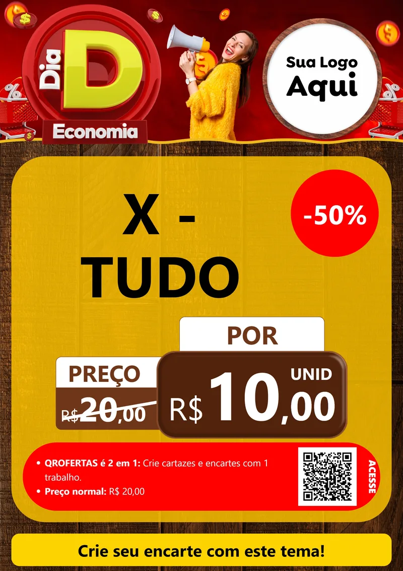 Modelo de Cartaz para Cartaz A4 Vertical com o tema Dia D Economia para Hamburgueria