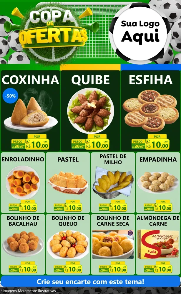 Modelo de Encarte para Encarte Grande com o tema Copa De Ofertas para Salgadaria