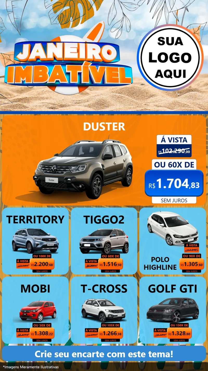 Modelo de Rede Social para Stories com o tema Janeiro Imbatível para Concessionaria de Carros