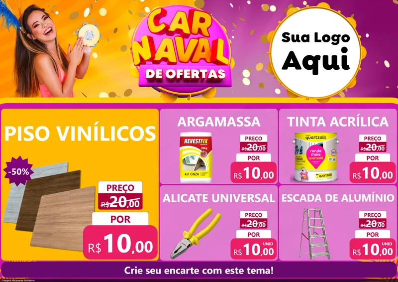 Modelo de Encarte para Encarte A4 Horizontal com o tema Carnaval de Ofertas para Material para Construção
